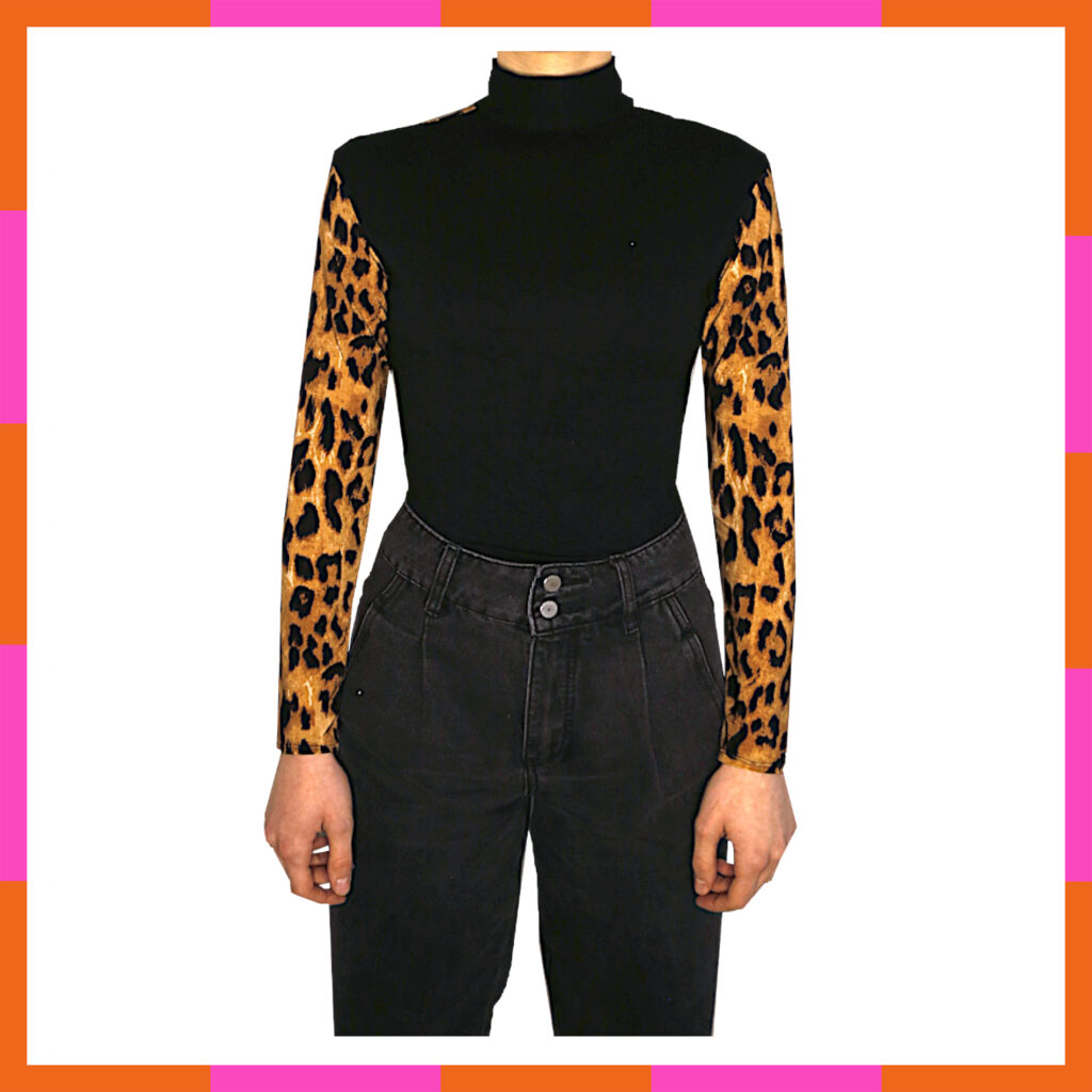 Vêtement à col roulé automne hiver, manche longue, noir et léopard, tailles 36-38