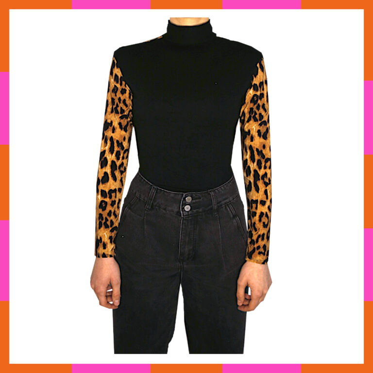Vêtement à col roulé automne hiver, manche longue, noir et léopard, tailles 36-38