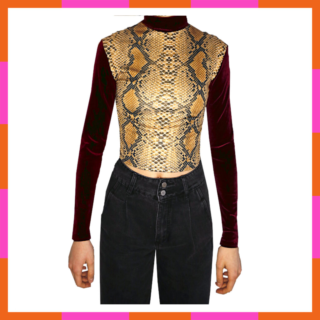 Vêtement à col roulé automne hiver, manche longue, serpent et velour, tailles 36-38