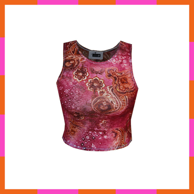 Vêtement printemps été, top court, motif abstrait rouge et rose, tailles 36-38