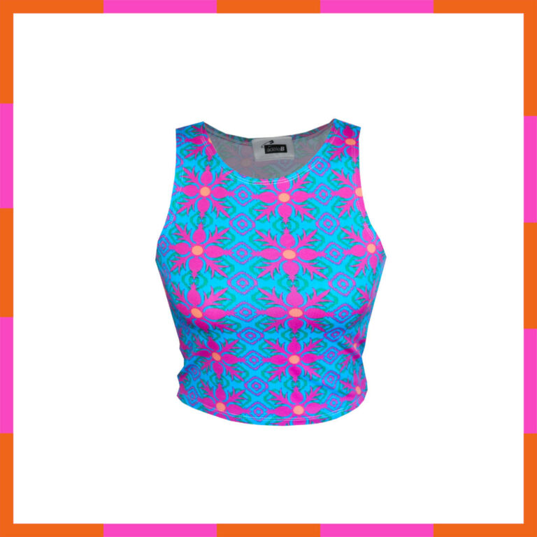 Vêtement printemps été, top court, motif rose et bleu, tailles 36-38