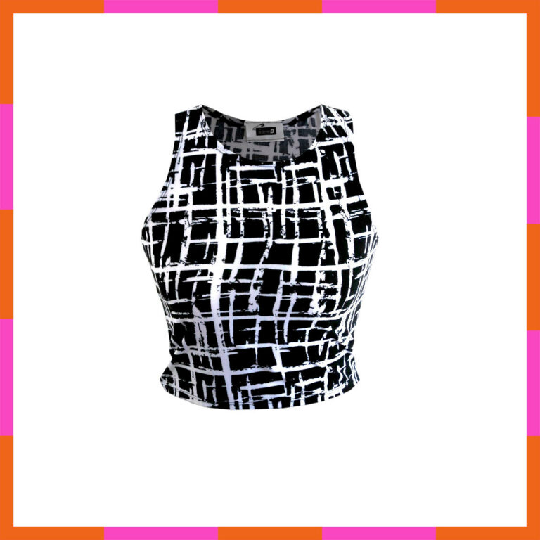 Vêtement printemps été, top court, motif noir et blanc abstrait, tailles 36-38