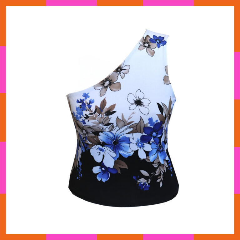 Vêtement printemps été, top court, motif floral bleu et beige, tailles 36
